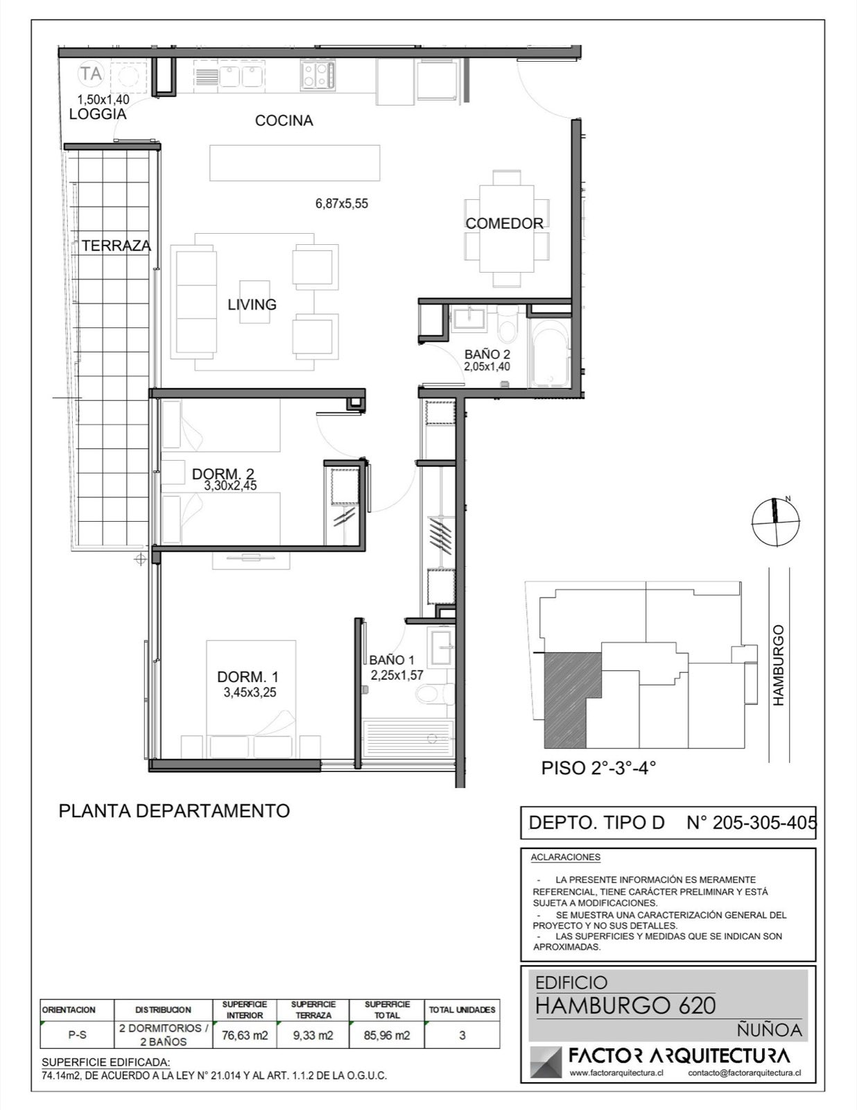 Planta plano del departamento — Departamento 205, Edificio Hamburgo 620