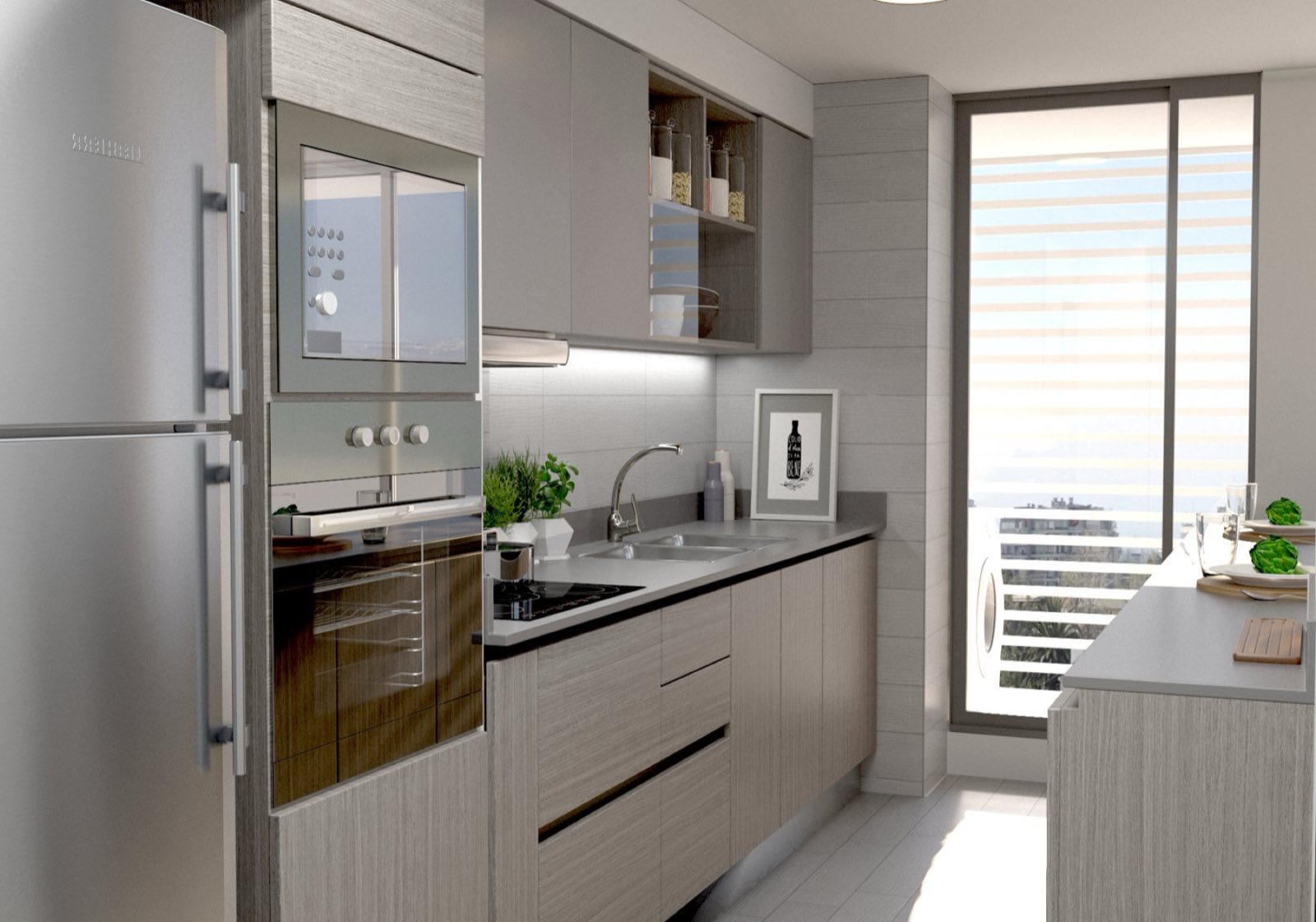 Cocina italiana equipada (imagen referencial del proyecto) — Departamento 409, Edificio Hamburgo 620