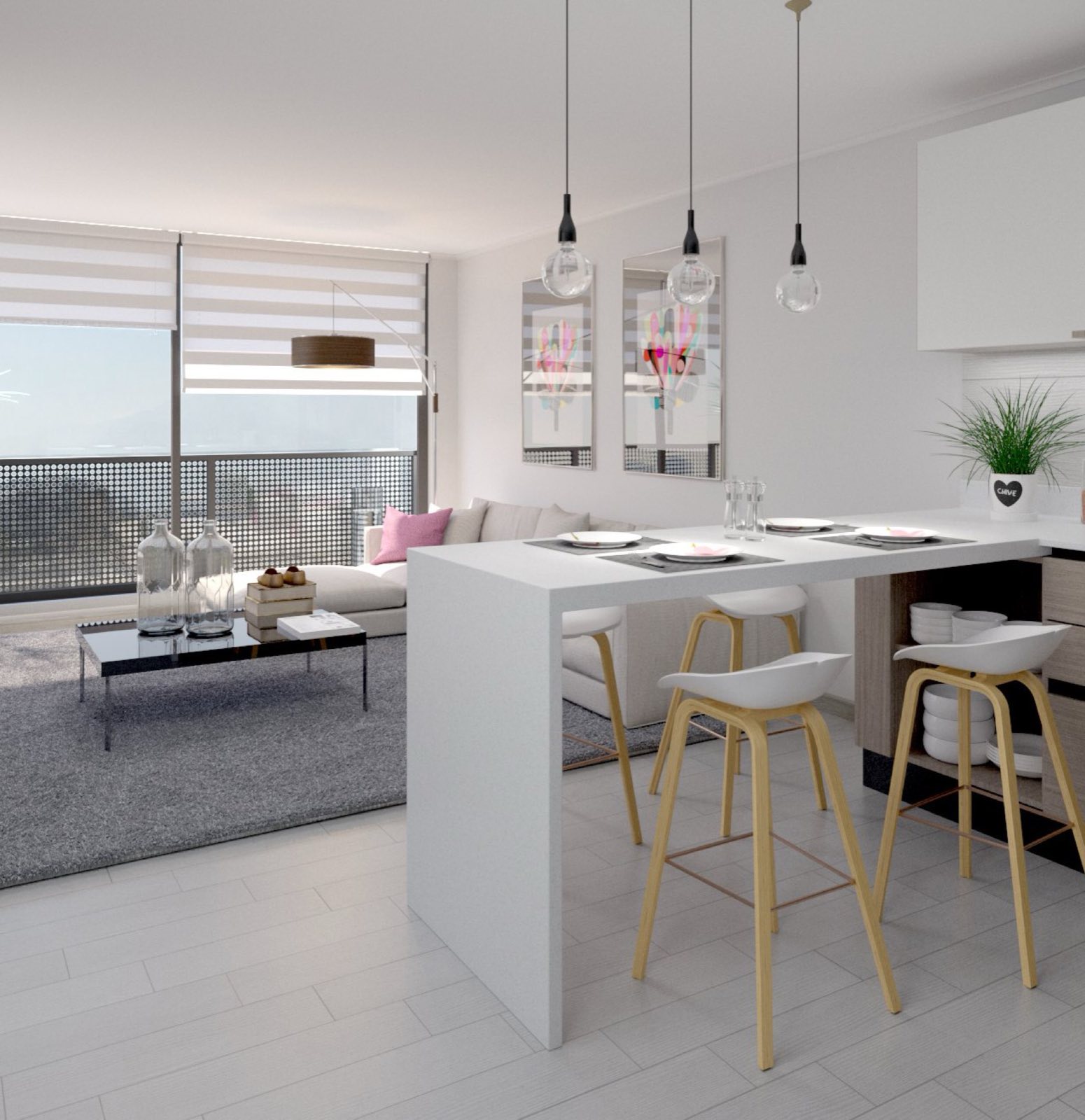 Living comedor integrado (imagen referencial del proyecto) — Departamento 309, Edificio Hamburgo 620